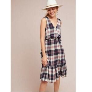 Anthropologie Isabella Sinclair navy white pink plaid sleeveless dress XS NWT
